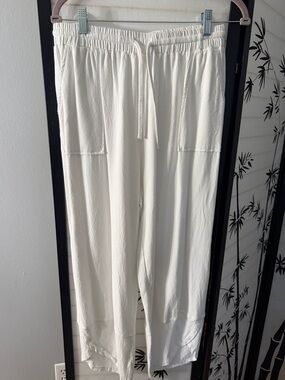 Women's White Drawstring Elastic Waist Pants